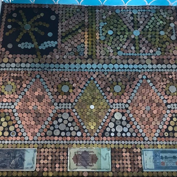 epoxy coin floor highlighted